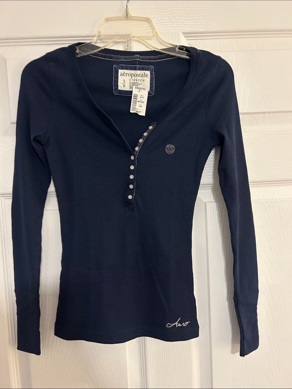 NWT Y2K Aeropostale Women's Ribbed Henley Long Sleeve Top with Buttons